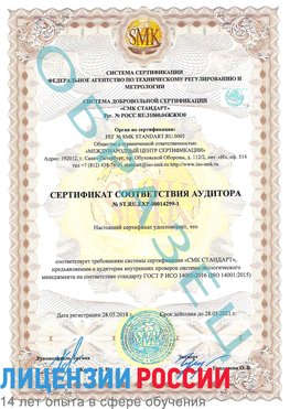 Образец сертификата соответствия аудитора №ST.RU.EXP.00014299-1 Кодинск Сертификат ISO 14001